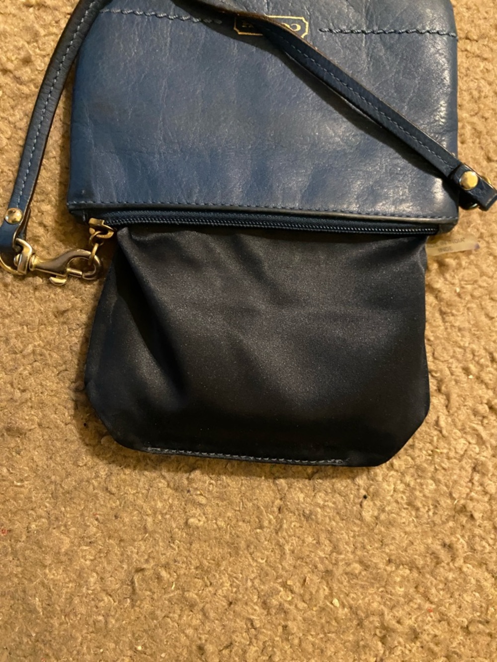 Coach Dark Teal Blue Leather Wristlet with Gold Logo - Picture 4 of 5
